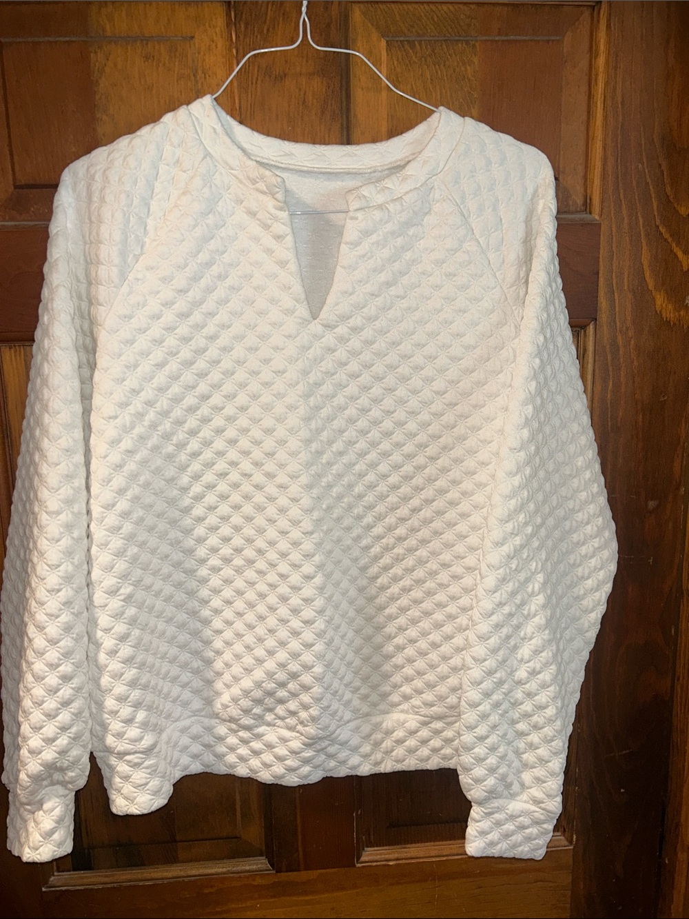 Ivory Quilted Split-Neck Pullover Sweatshirt - Women's